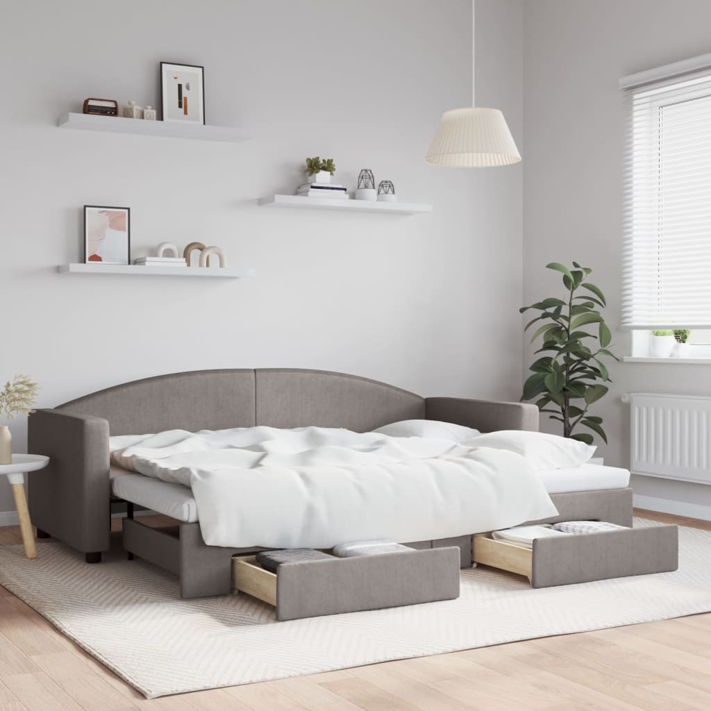 vidaXL Sofa rozsuwana z szufladami, taupe, 80x200 cm, tkanina