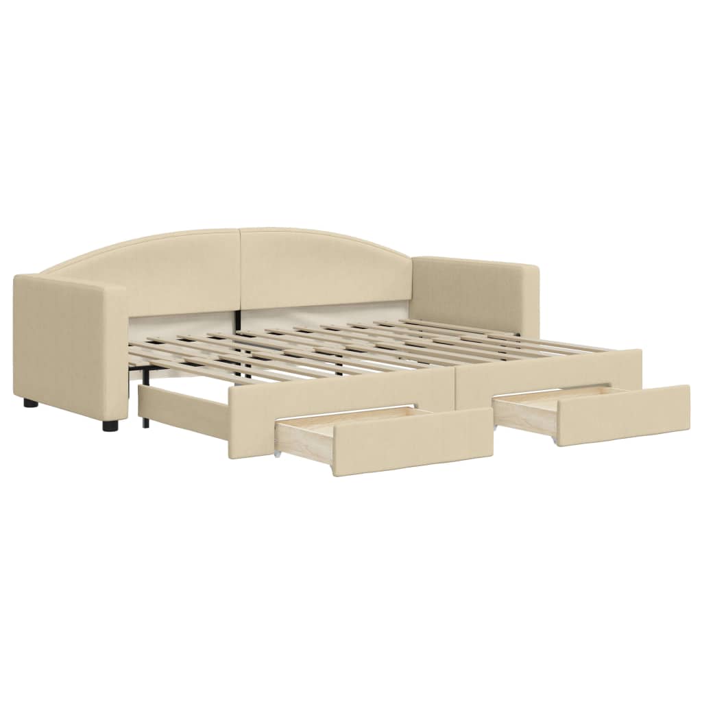 vidaXL Sofa rozsuwana z szufladami, kremowa, 80x200 cm, tkanina