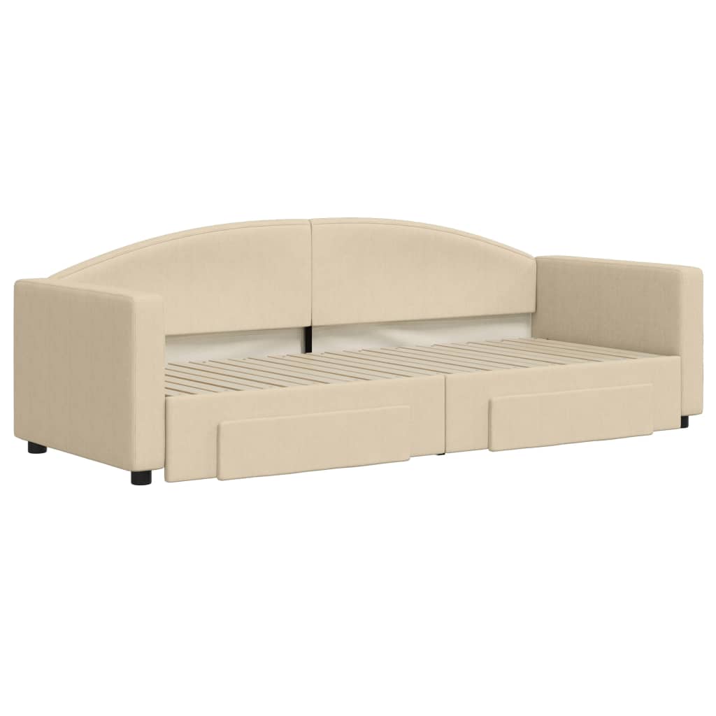 vidaXL Sofa rozsuwana z szufladami, kremowa, 80x200 cm, tkanina