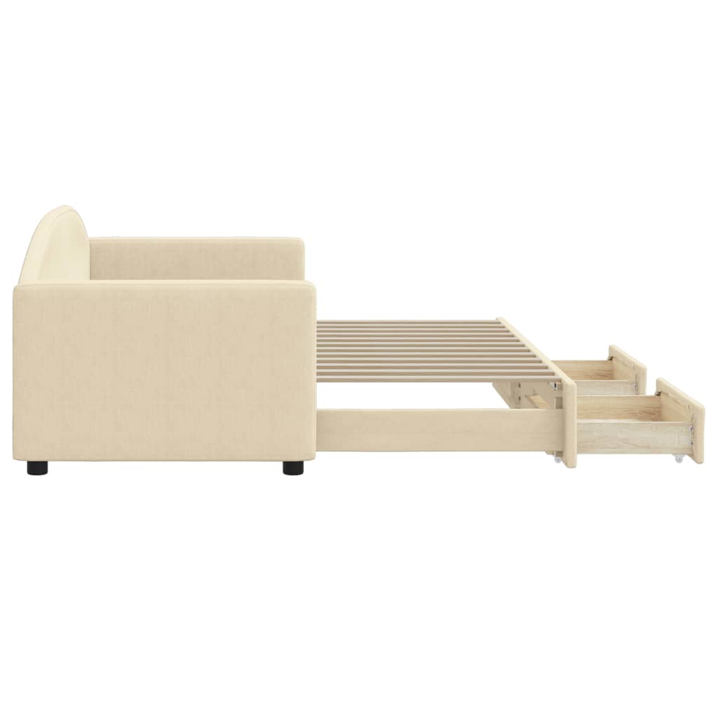 vidaXL Sofa rozsuwana z szufladami, kremowa, 80x200 cm, tkanina