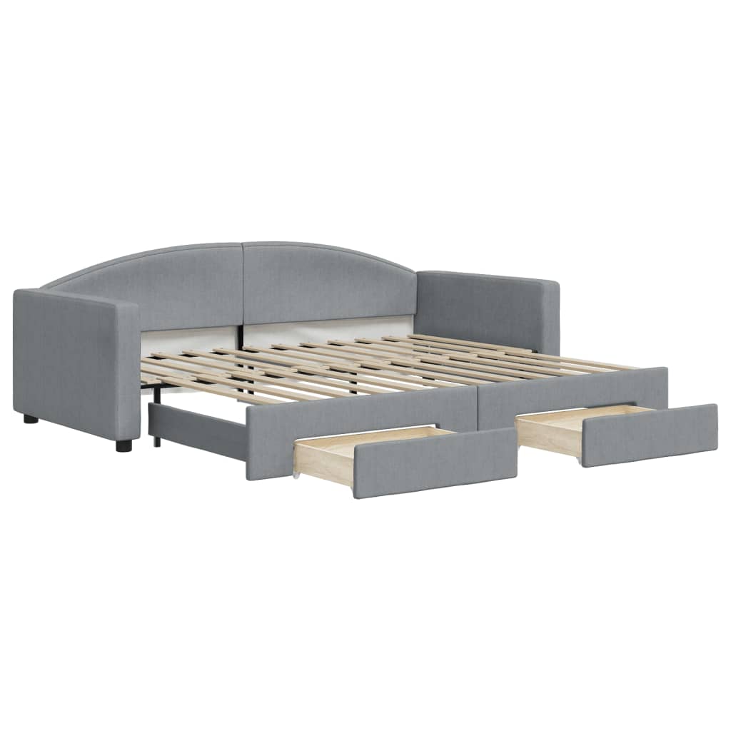 vidaXL Sofa rozsuwana z szufladami, jasnoszara, 90x200 cm, tkanina