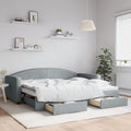 vidaXL Sofa rozsuwana z szufladami, jasnoszara, 90x200 cm, tkanina
