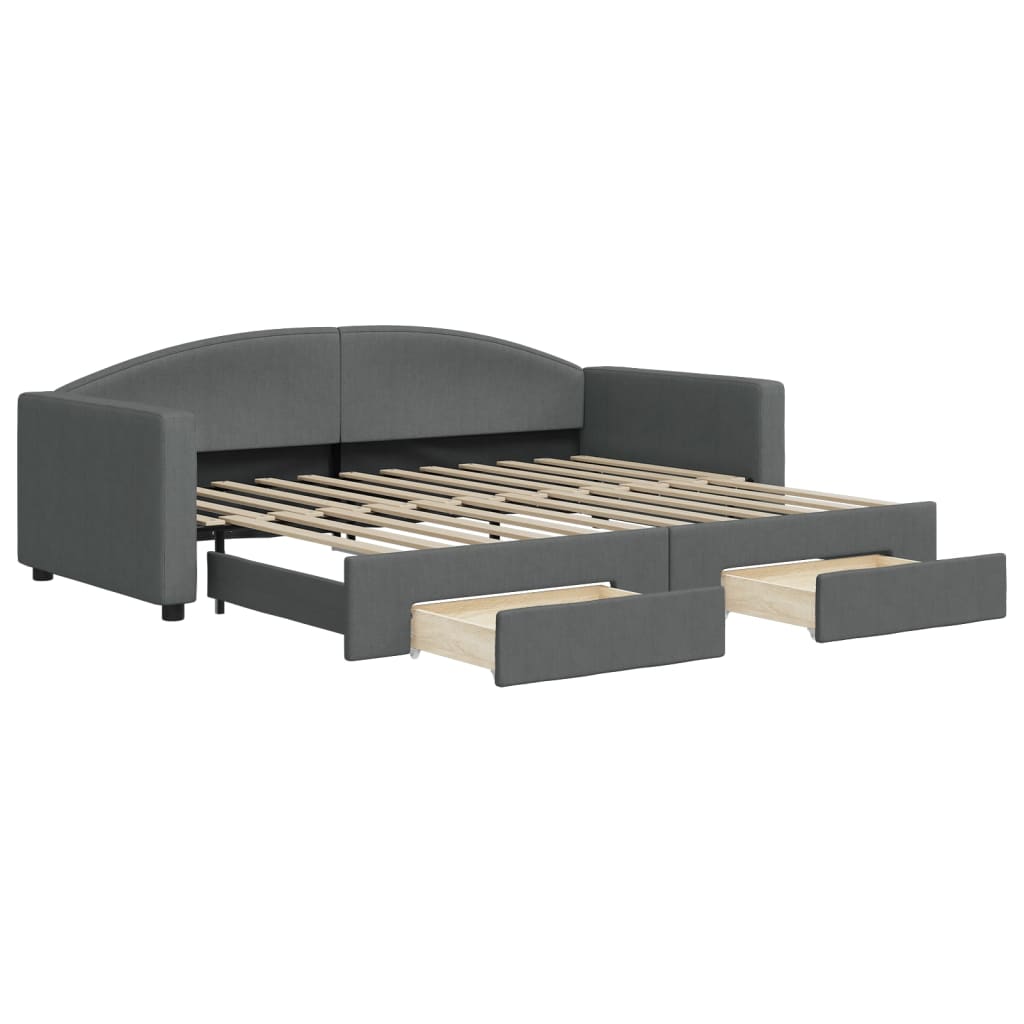 vidaXL Sofa rozsuwana z szufladami, ciemnoszara, 90x200 cm, tkanina