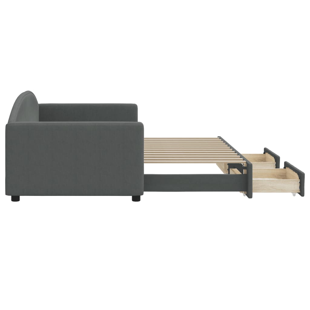 vidaXL Sofa rozsuwana z szufladami, ciemnoszara, 90x200 cm, tkanina