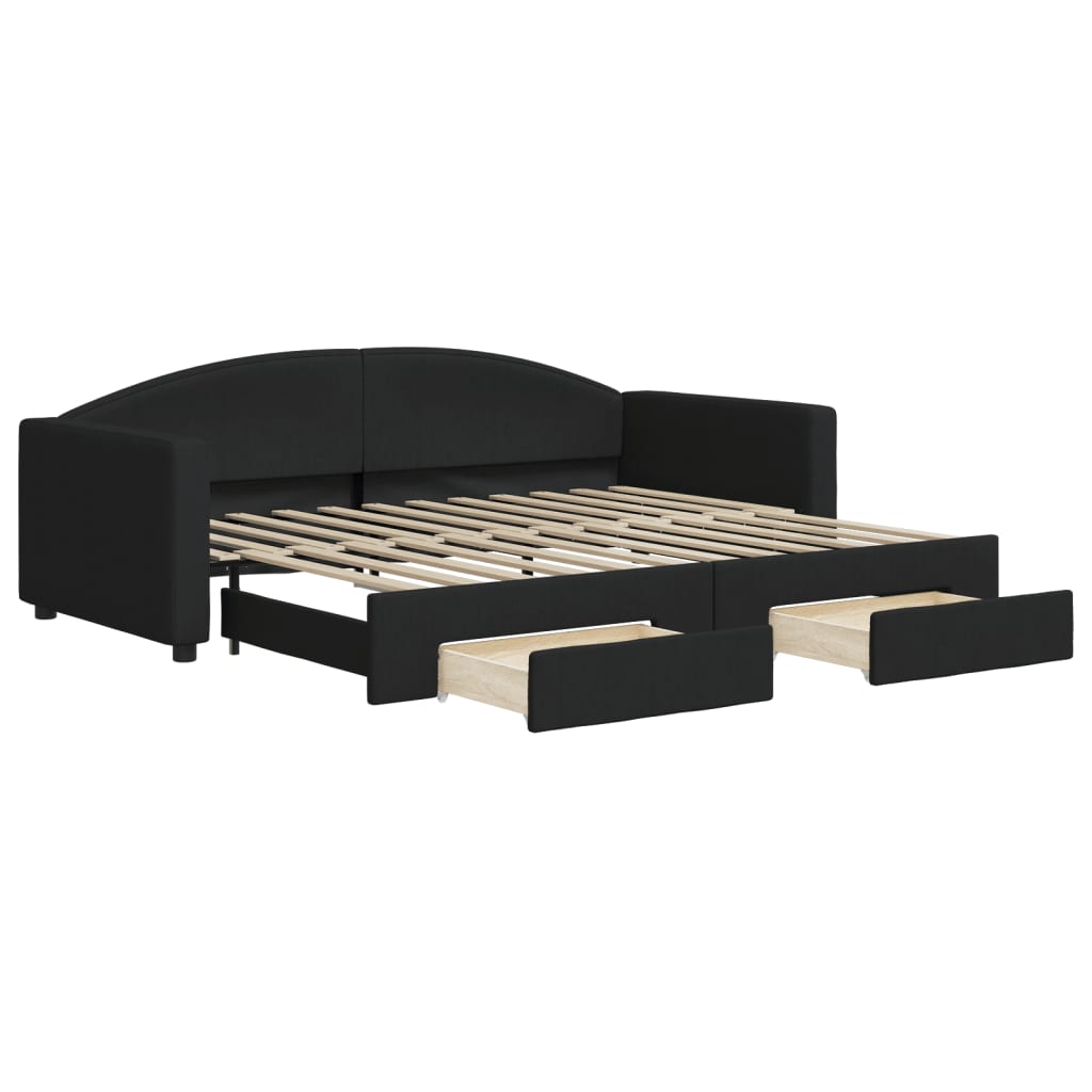 vidaXL Sofa rozsuwana z szufladami, czarna, 90x200 cm, tkanina