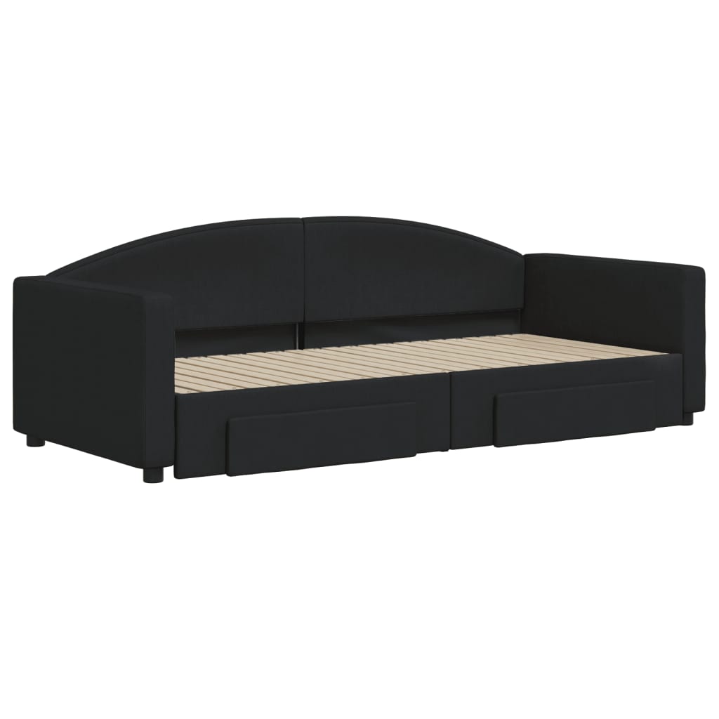 vidaXL Sofa rozsuwana z szufladami, czarna, 90x200 cm, tkanina