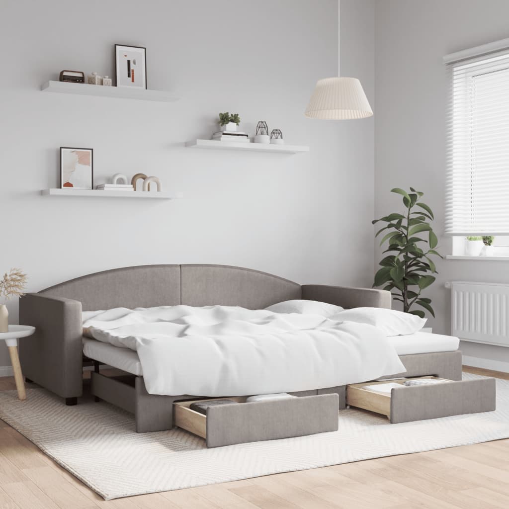 vidaXL Sofa rozsuwana z szufladami, taupe, 90x200 cm, tkanina