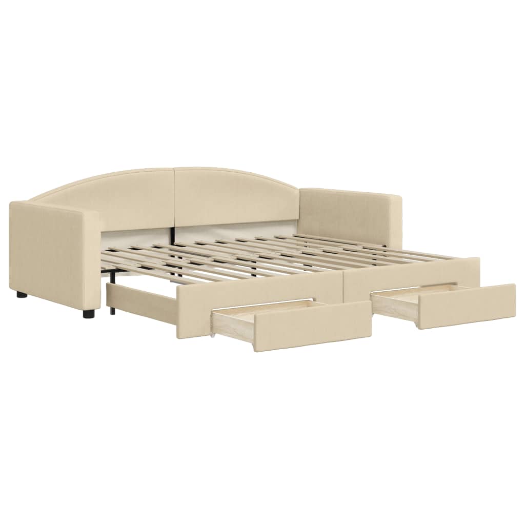 vidaXL Sofa rozsuwana z szufladami, kremowa, 90x200 cm, tkanina