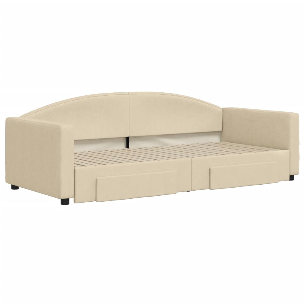 vidaXL Sofa rozsuwana z szufladami, kremowa, 90x200 cm, tkanina