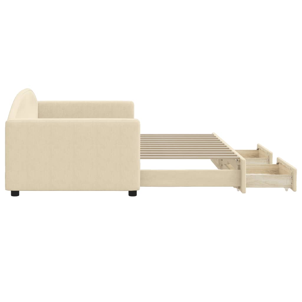 vidaXL Sofa rozsuwana z szufladami, kremowa, 90x200 cm, tkanina