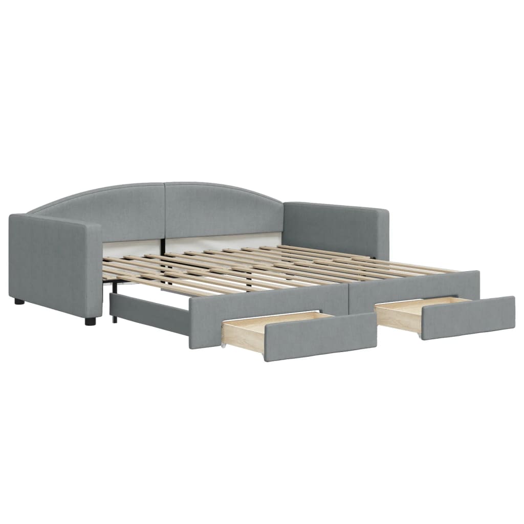 vidaXL Sofa rozsuwana z szufladami, jasnoszara, 100x200 cm, tkanina