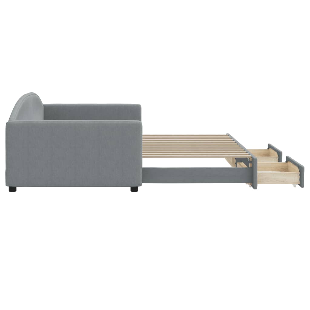 vidaXL Sofa rozsuwana z szufladami, jasnoszara, 100x200 cm, tkanina