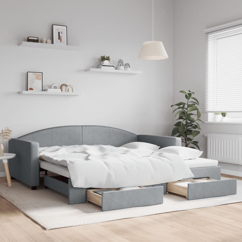 vidaXL Sofa rozsuwana z szufladami, jasnoszara, 100x200 cm, tkanina