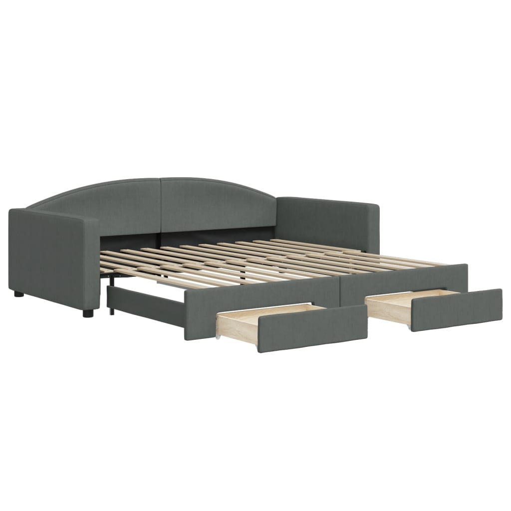 vidaXL Sofa rozsuwana z szufladami, ciemnoszara, 100x200 cm, tkanina