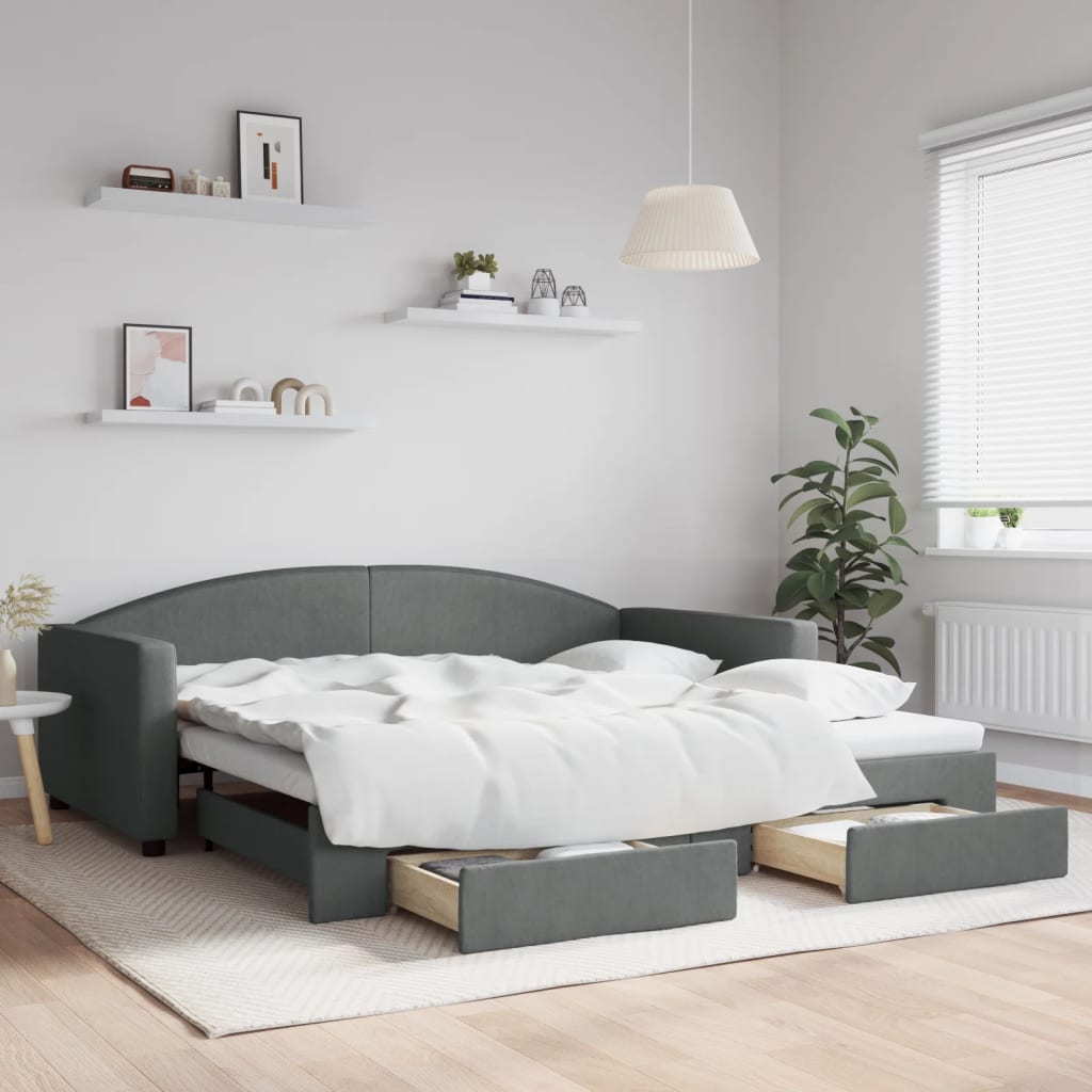 vidaXL Sofa rozsuwana z szufladami, ciemnoszara, 100x200 cm, tkanina