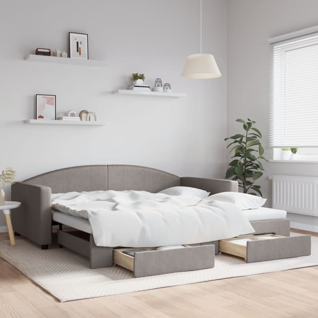 vidaXL Sofa rozsuwana z szufladami, taupe, 100x200 cm, tkanina