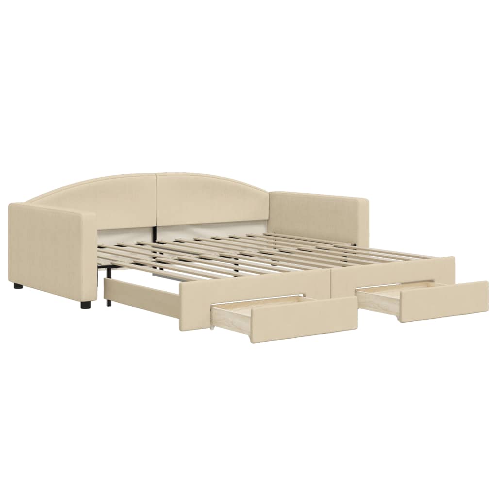 vidaXL Sofa rozsuwana z szufladami, kremowa, 100x200 cm, tkanina