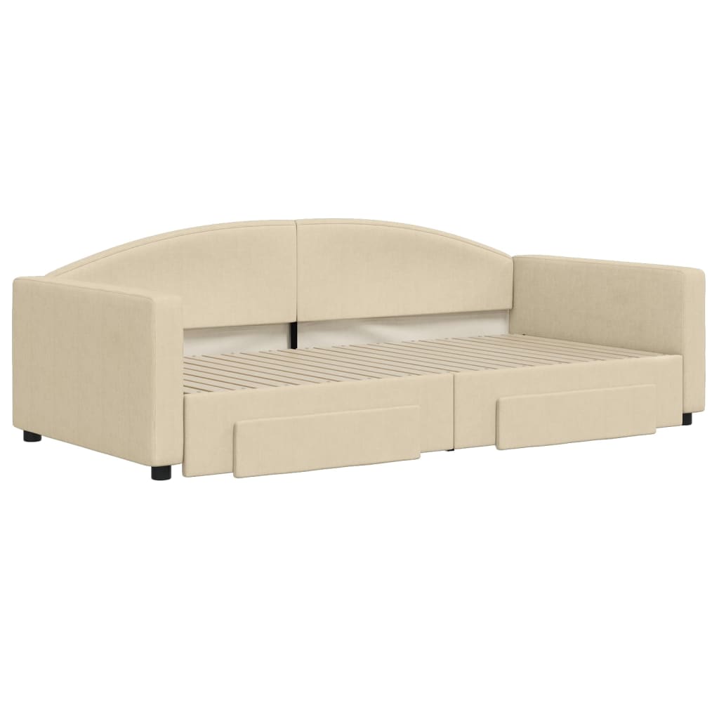 vidaXL Sofa rozsuwana z szufladami, kremowa, 100x200 cm, tkanina