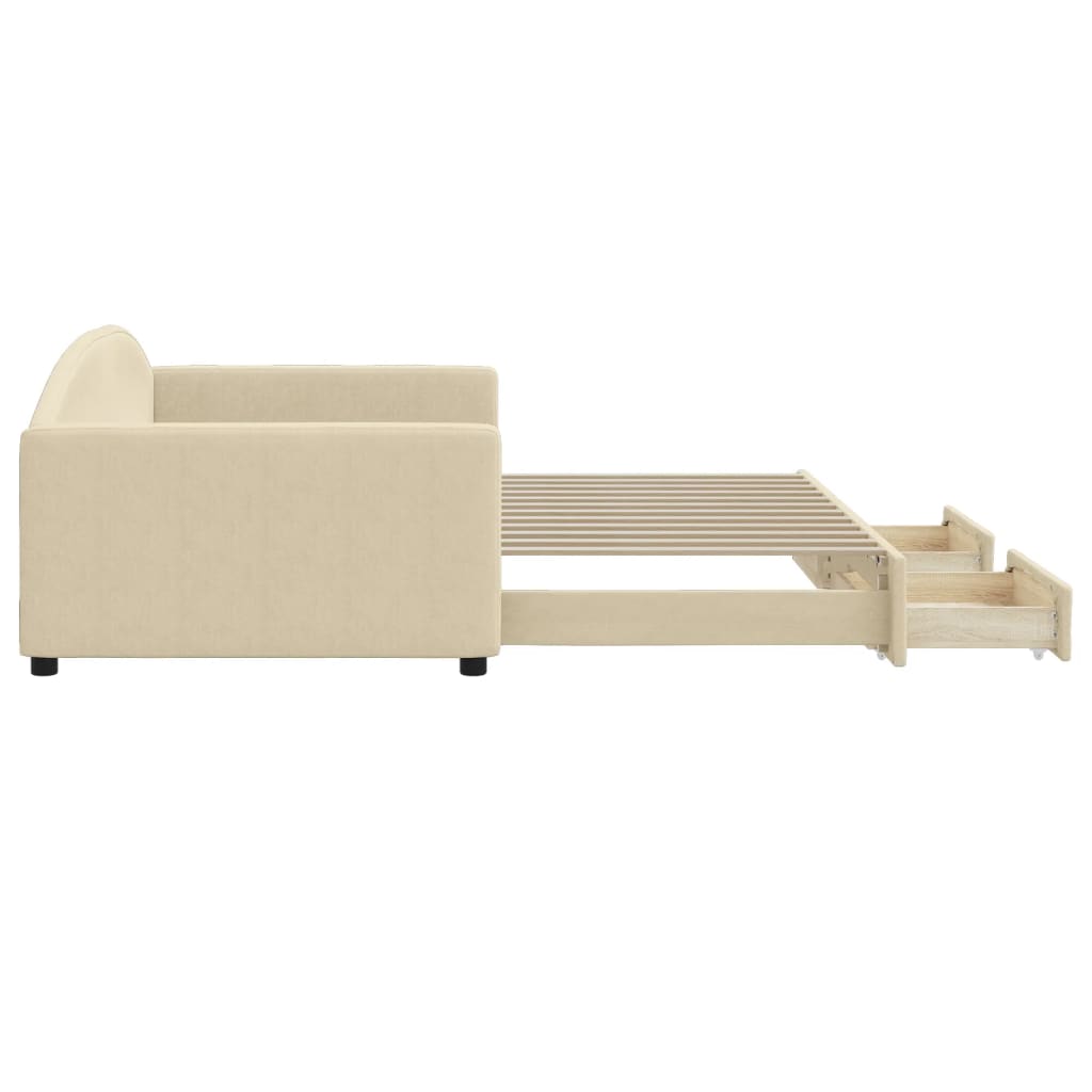 vidaXL Sofa rozsuwana z szufladami, kremowa, 100x200 cm, tkanina