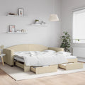 vidaXL Sofa rozsuwana z szufladami, kremowa, 100x200 cm, tkanina