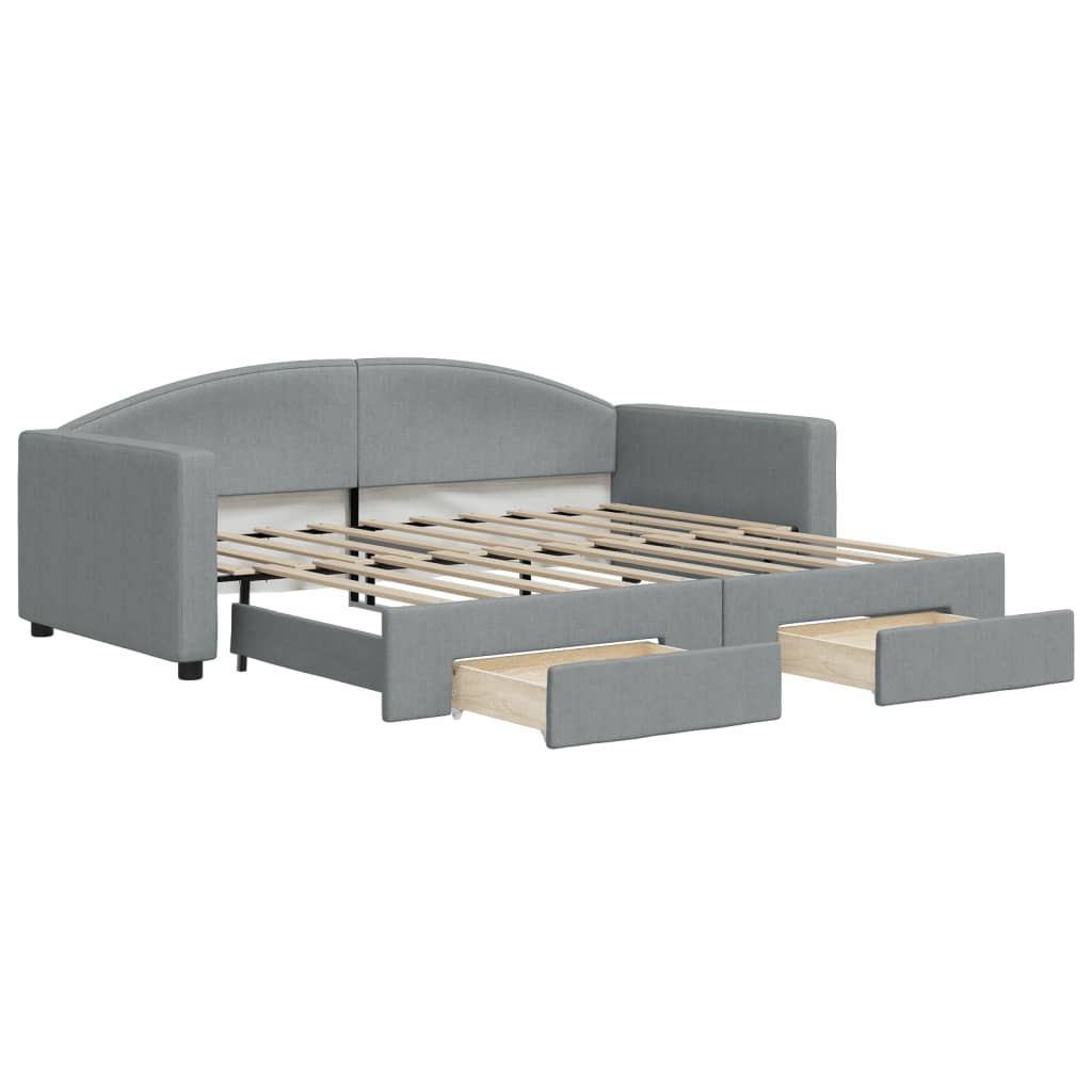 vidaXL Sofa rozsuwana z szufladami, jasnoszara, 90x190 cm, tkanina