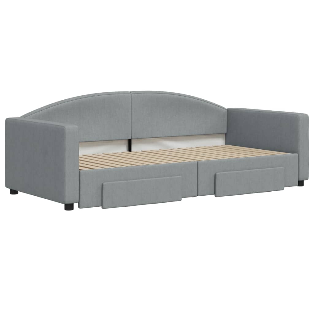 vidaXL Sofa rozsuwana z szufladami, jasnoszara, 90x190 cm, tkanina