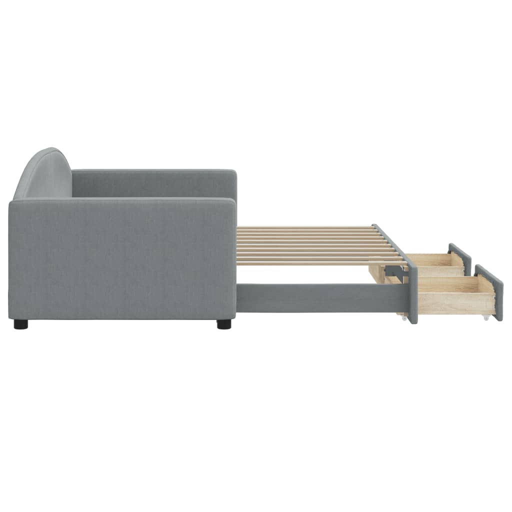 vidaXL Sofa rozsuwana z szufladami, jasnoszara, 90x190 cm, tkanina