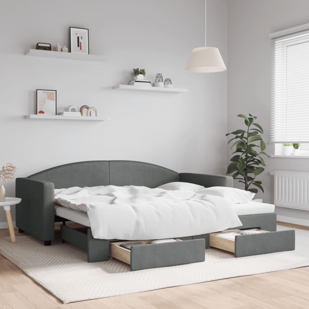 vidaXL Sofa rozsuwana z szufladami, ciemnoszara, 90x190 cm, tkanina
