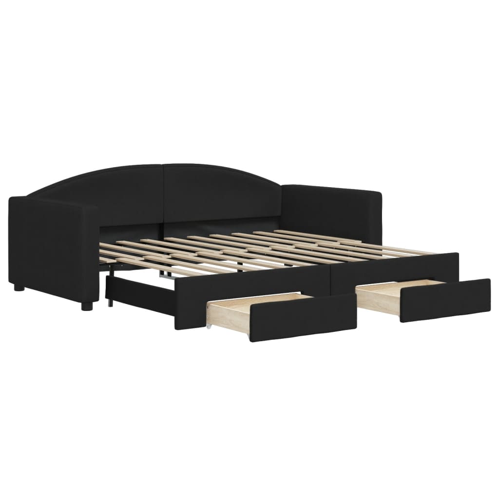 vidaXL Sofa rozsuwana z szufladami, czarna, 90x190 cm, tkanina
