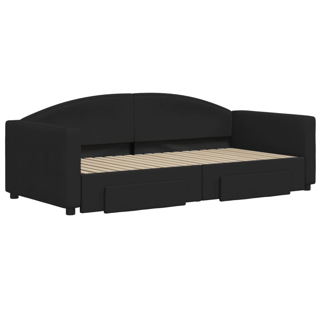 vidaXL Sofa rozsuwana z szufladami, czarna, 90x190 cm, tkanina