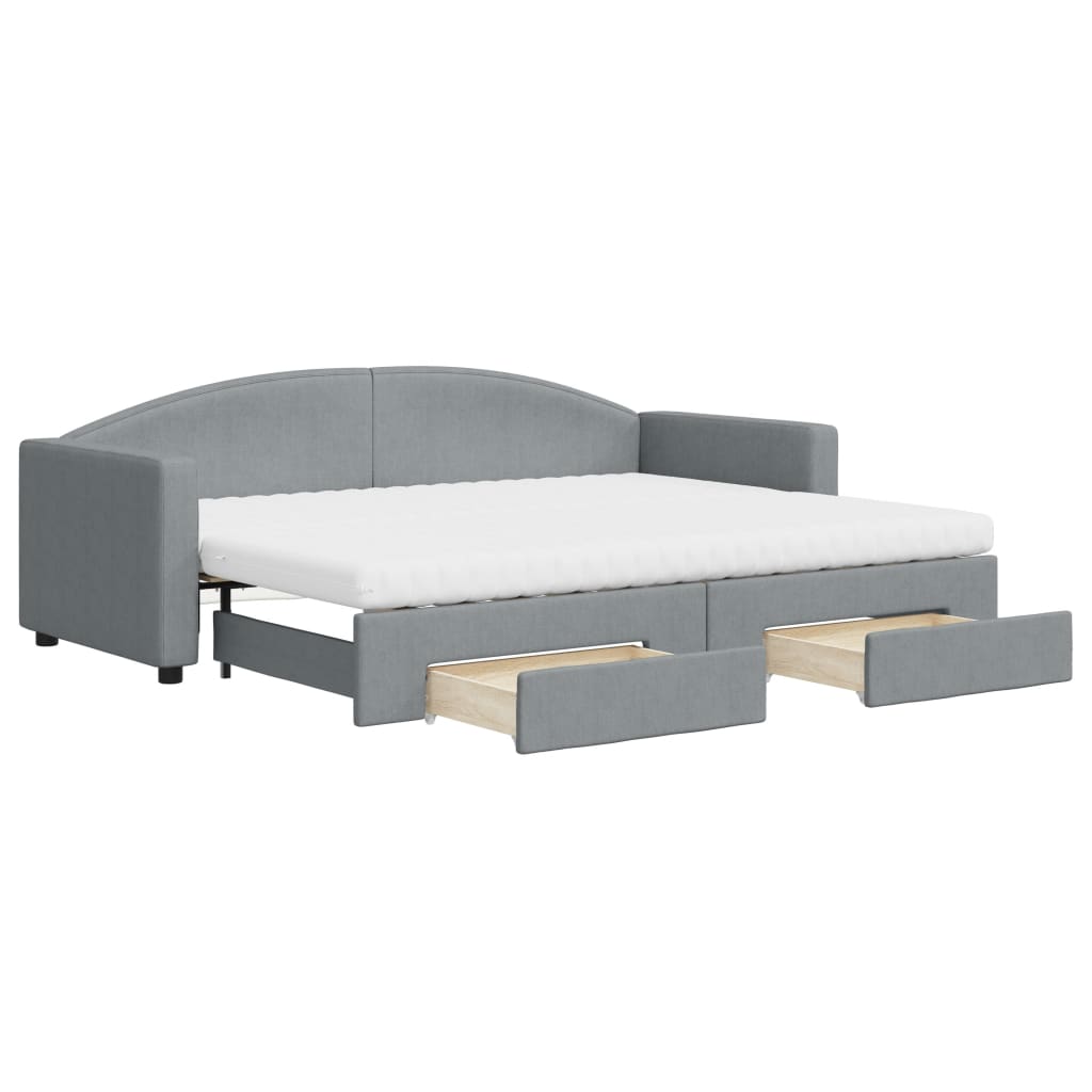 vidaXL Sofa rozsuwana z szufladami, jasnoszara, 80x200 cm, tkanina
