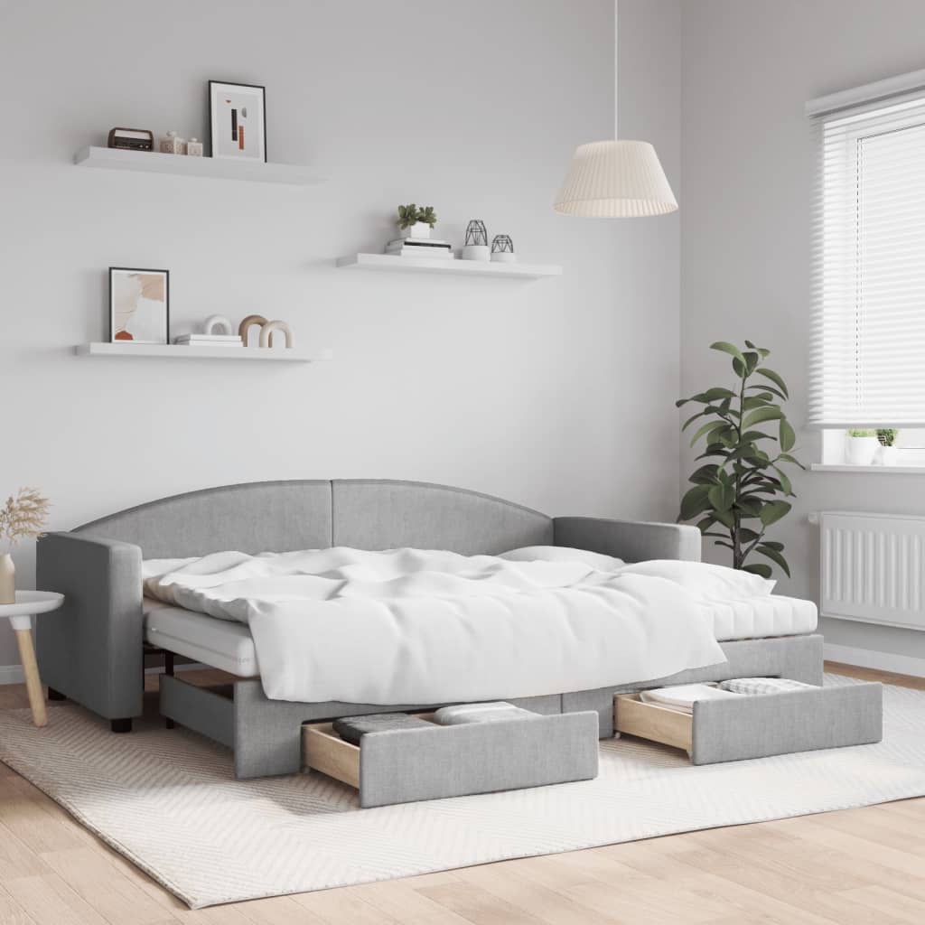 vidaXL Sofa rozsuwana z szufladami, jasnoszara, 80x200 cm, tkanina
