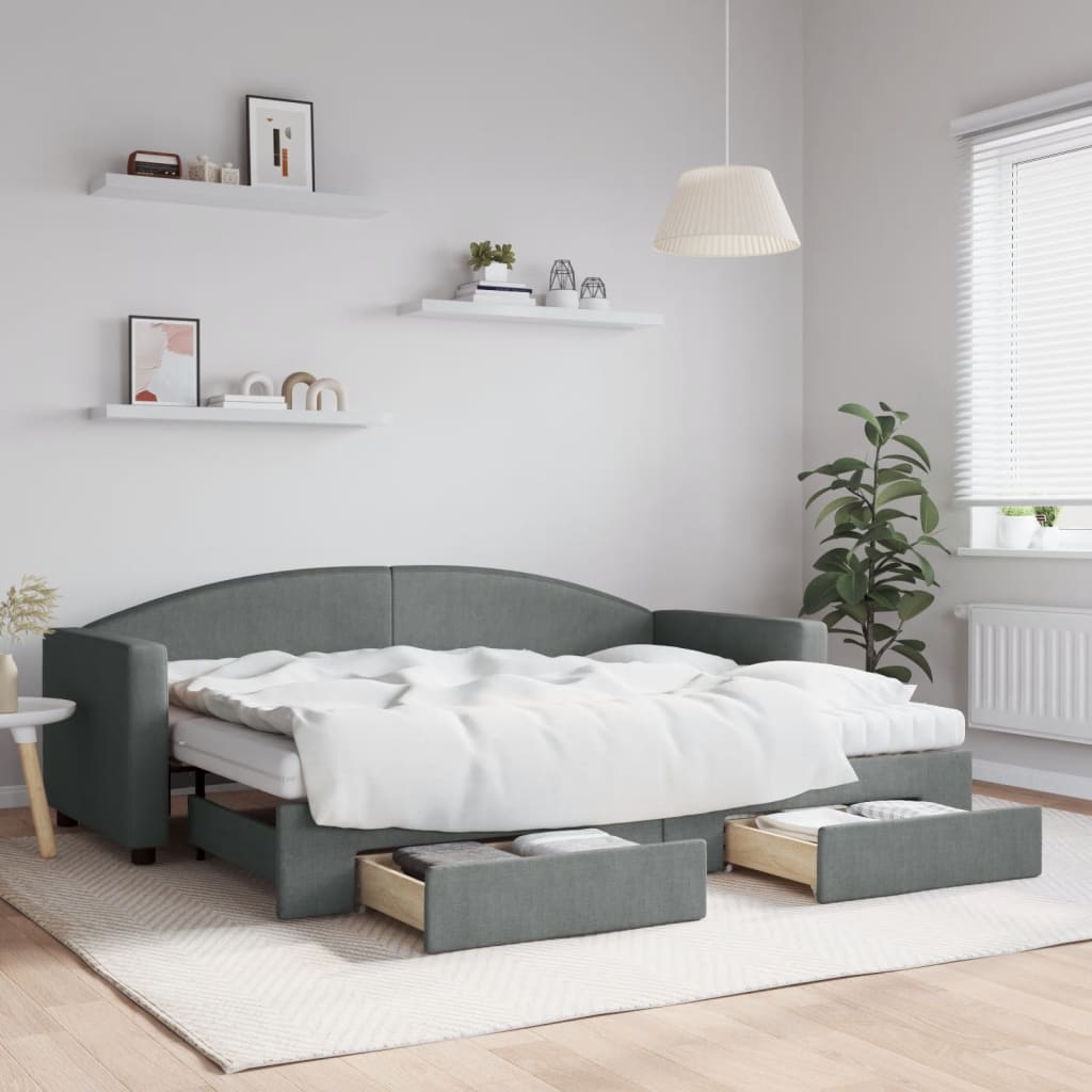 vidaXL Sofa rozsuwana z szufladami, ciemnoszara, 80x200 cm, tkanina