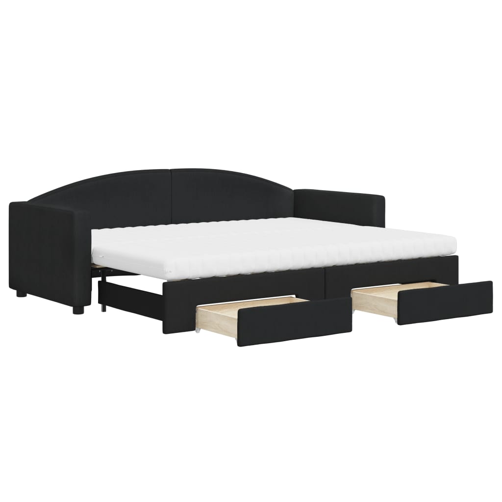 vidaXL Sofa rozsuwana z szufladami, czarna, 80x200 cm, tkanina
