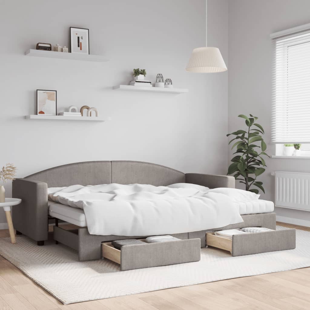 vidaXL Sofa rozsuwana z szufladami, taupe, 80x200 cm, tkanina