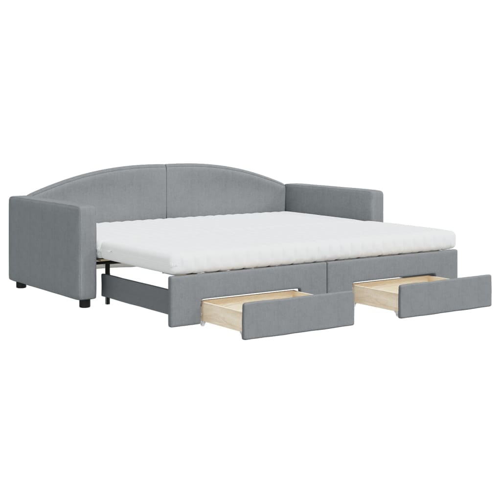 vidaXL Sofa rozsuwana z szufladami, jasnoszara, 90x200 cm, tkanina