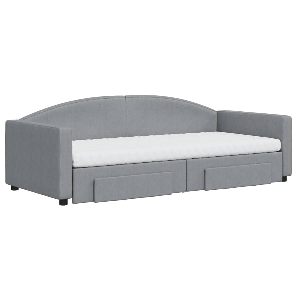 vidaXL Sofa rozsuwana z szufladami, jasnoszara, 90x200 cm, tkanina