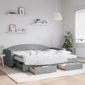 vidaXL Sofa rozsuwana z szufladami, jasnoszara, 90x200 cm, tkanina