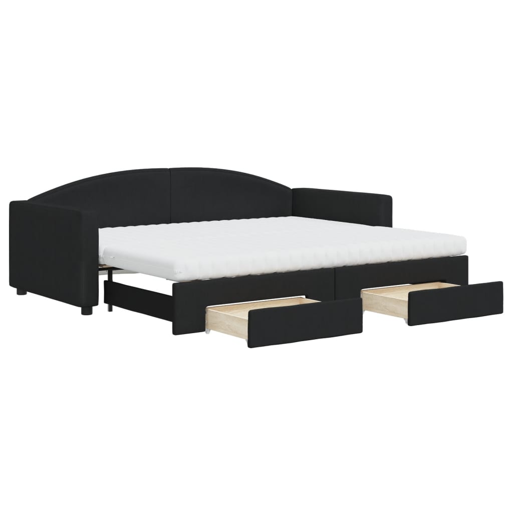vidaXL Sofa rozsuwana z szufladami, czarna, 90x200 cm, tkanina