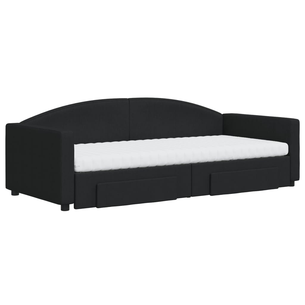 vidaXL Sofa rozsuwana z szufladami, czarna, 90x200 cm, tkanina