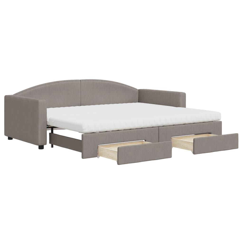 vidaXL Sofa rozsuwana z szufladami, taupe, 90x200 cm, tkanina