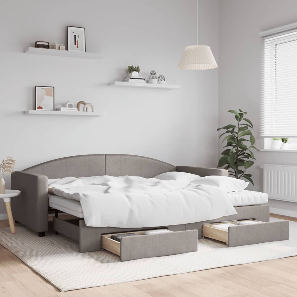 vidaXL Sofa rozsuwana z szufladami, taupe, 90x200 cm, tkanina