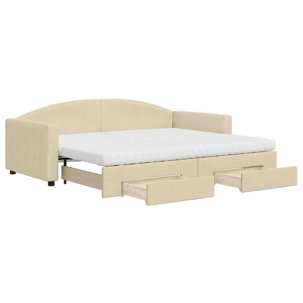 vidaXL Sofa rozsuwana z szufladami, kremowa, 90x200 cm, tkanina