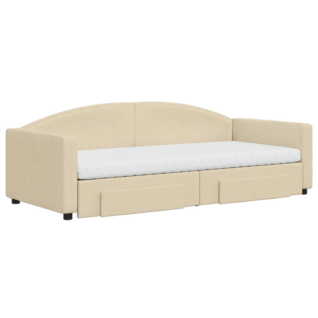 vidaXL Sofa rozsuwana z szufladami, kremowa, 90x200 cm, tkanina