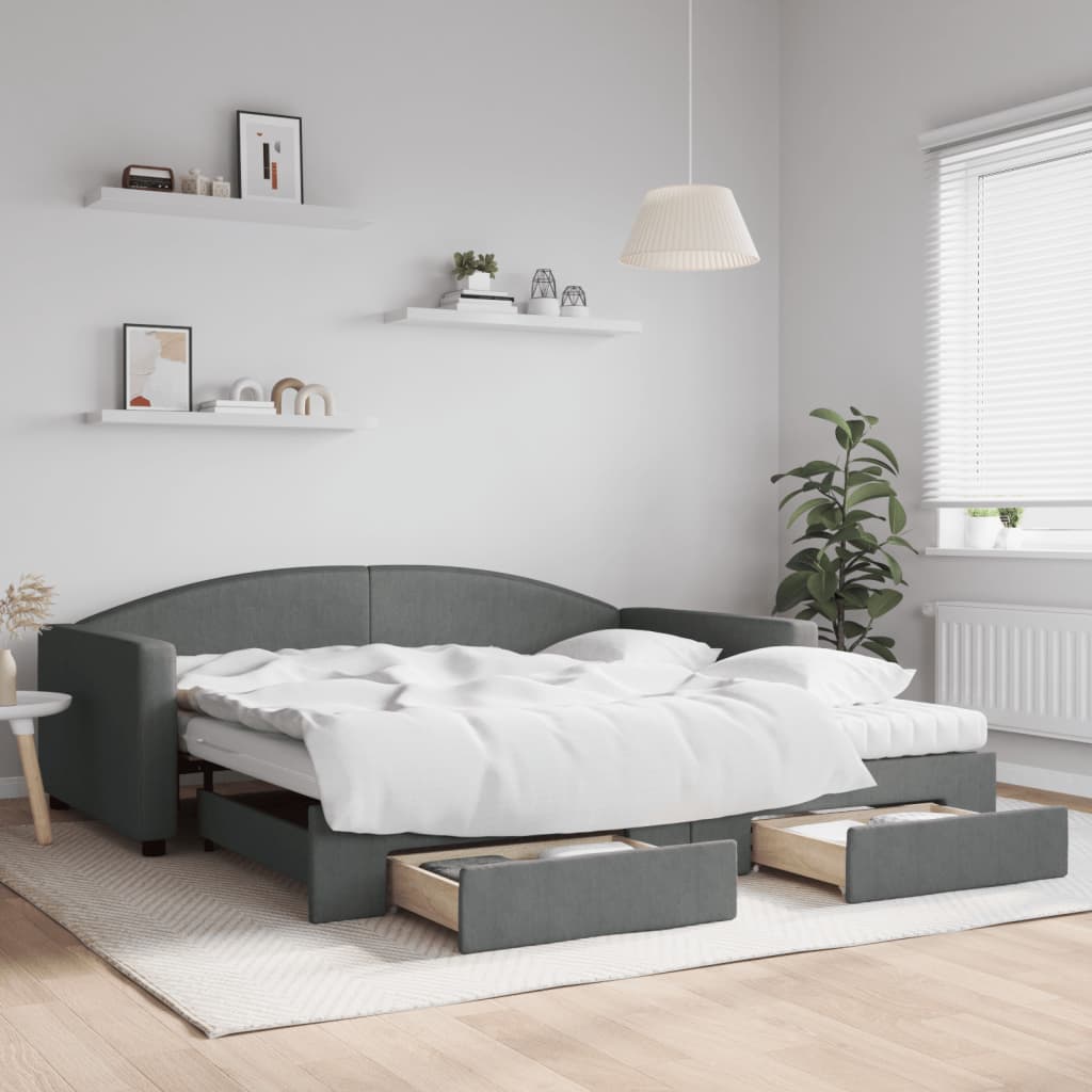 vidaXL Sofa rozsuwana z szufladami, ciemnoszara, 100x200 cm, tkanina