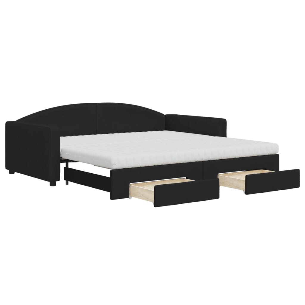 vidaXL Sofa rozsuwana z szufladami, czarna, 100x200 cm, tkanina