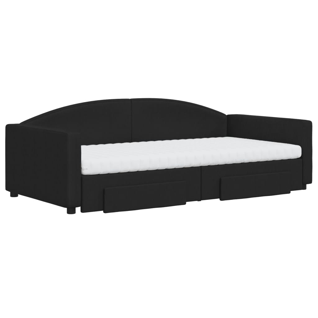 vidaXL Sofa rozsuwana z szufladami, czarna, 100x200 cm, tkanina