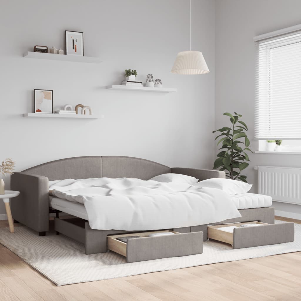 vidaXL Sofa rozsuwana z szufladami, taupe, 100x200 cm, tkanina