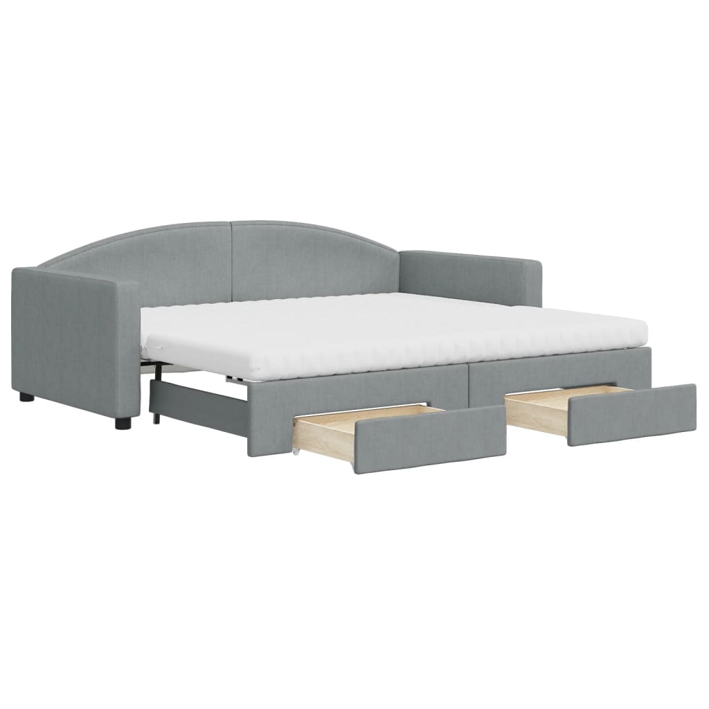 vidaXL Sofa rozsuwana z szufladami, jasnoszara, 90x190 cm, tkanina