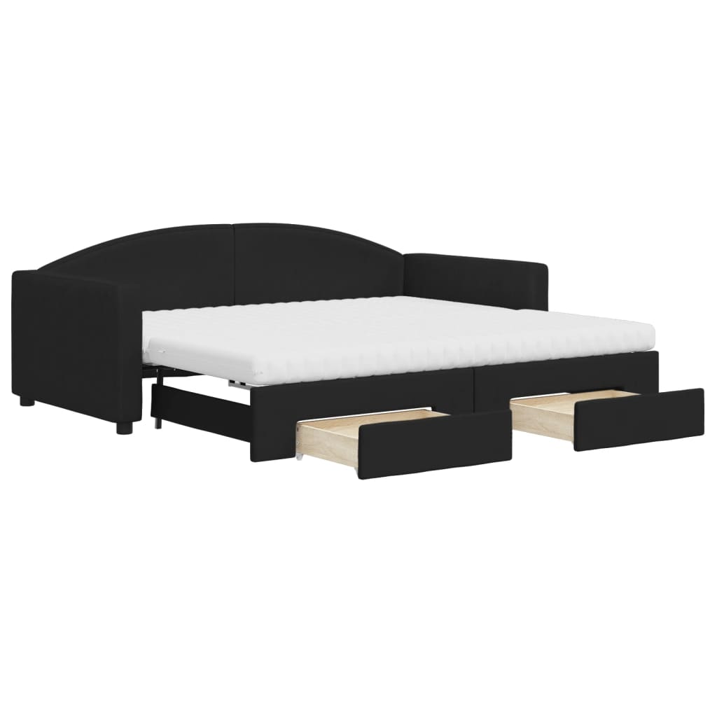 vidaXL Sofa rozsuwana z szufladami, czarna, 90x190 cm, tkanina